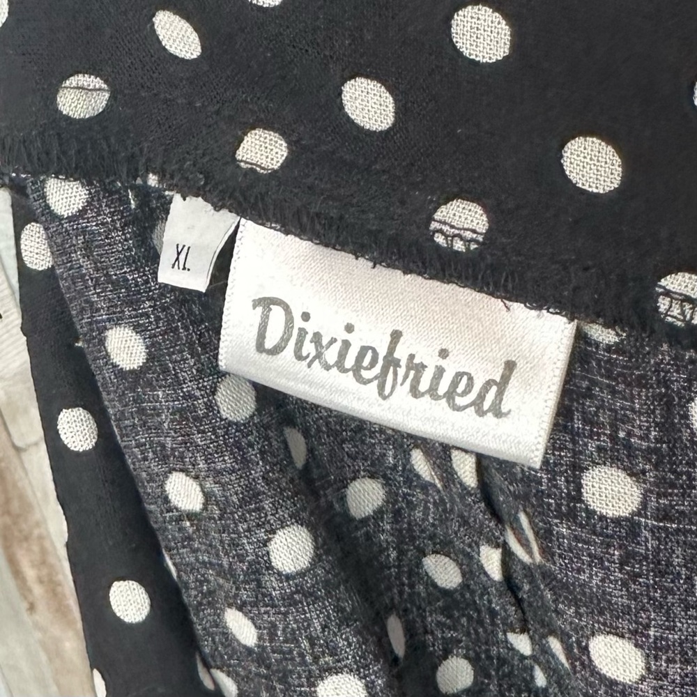 Dixiefried XL Retro Polka Dot Tie Shoulder Midi Wiggle Sheath Dress Pinup Girl - Picture 7 of 7